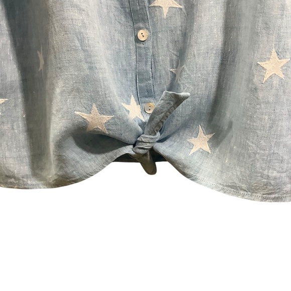 John Mark 100% Linen Light Blue Star Print Shirt - Picture 4 of 7